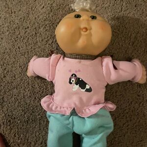 Pink Puppy-Print Baby Doll Outfit Plush Toy